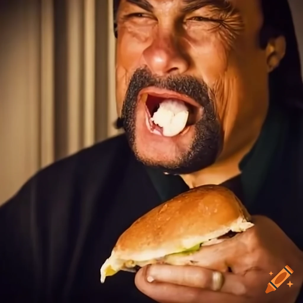 Steven Seagal enjoying a delicious fish sandwich