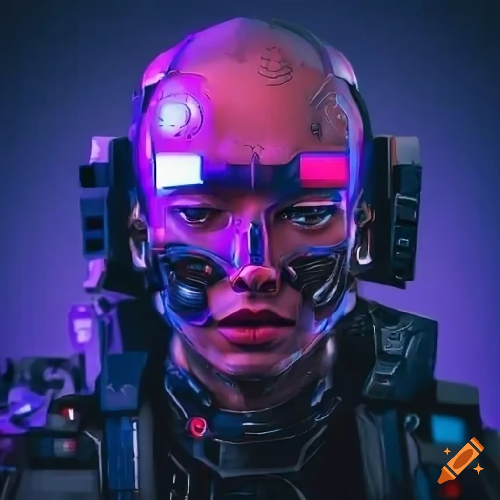 cyberpunk portrait of a cyborg with Nintendo NES faceplate
