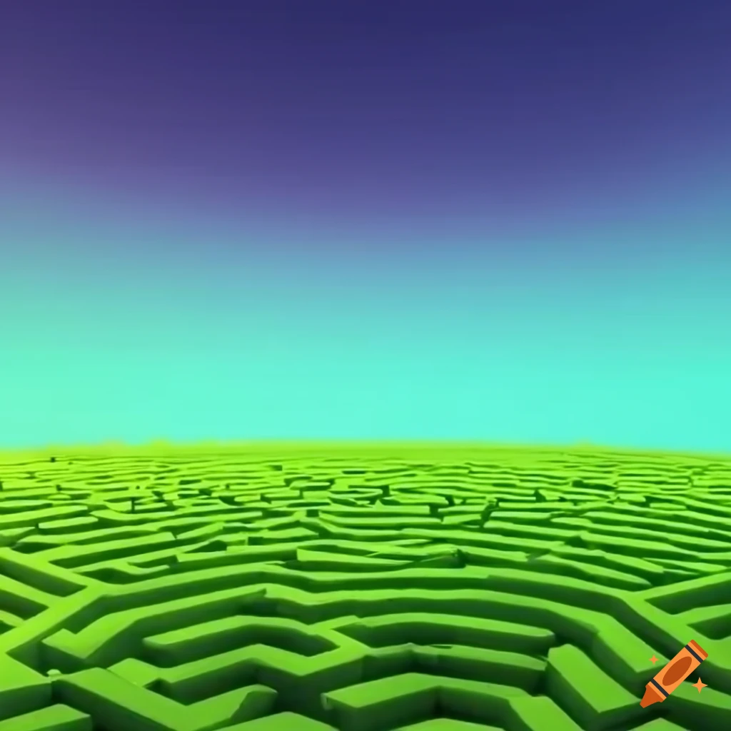 3d animation of a grass maze with sky on craiyon