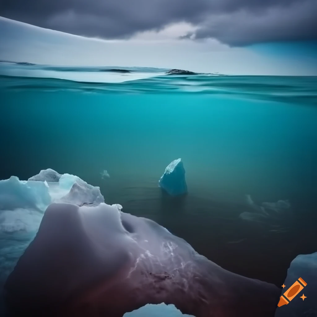 deep red lake with icebergs
