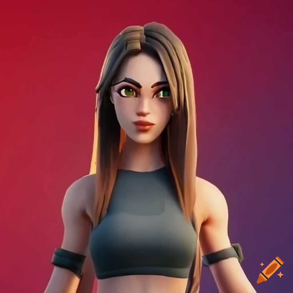 3d Female Fortnite Character With Long Brown Hair And Soft Brown Eyes 