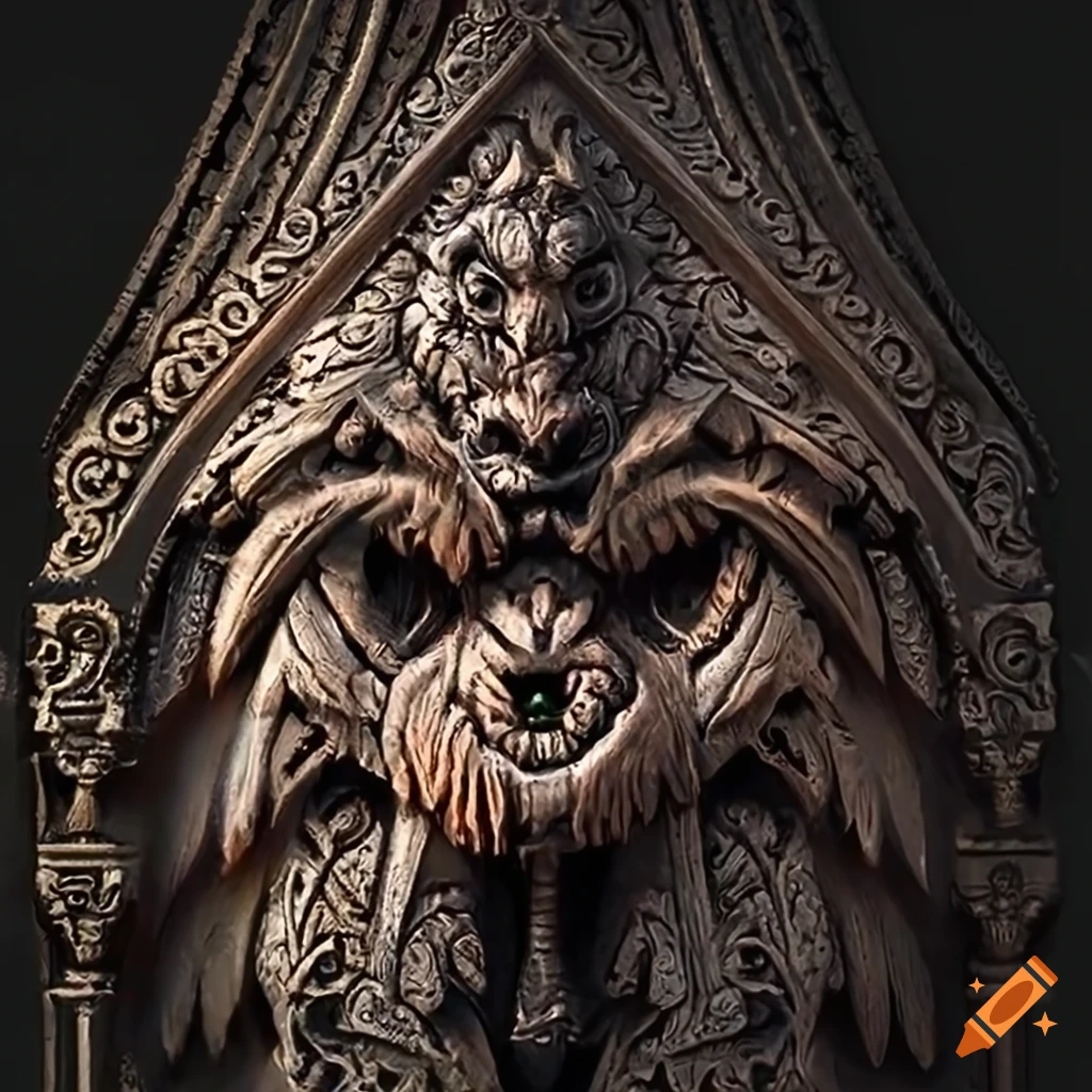 detailed carving of a moth werewolf