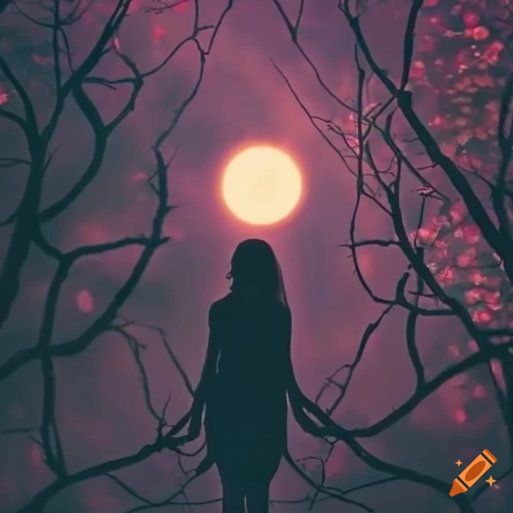 Silhouette of a woman mesmerized by a solar eclipse on craiyon