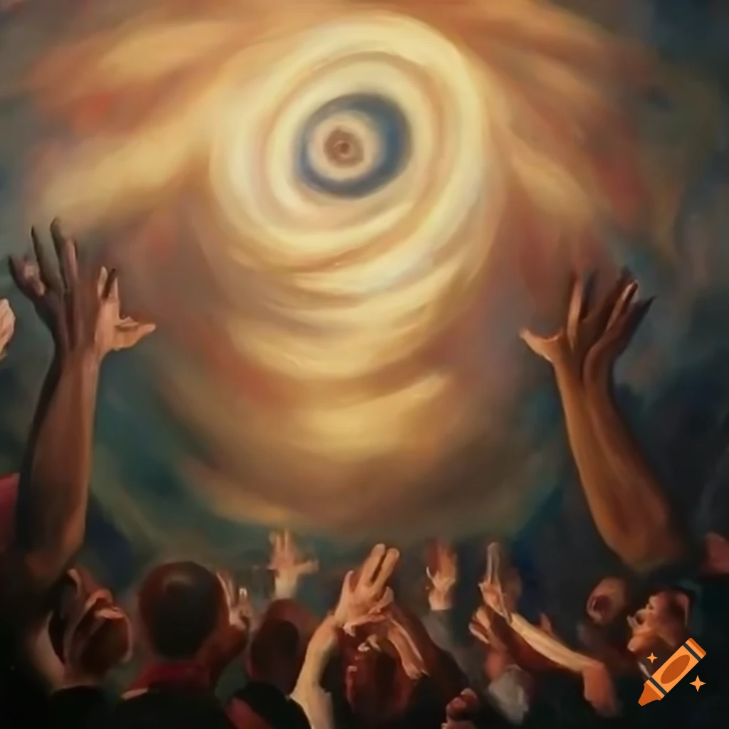 Oil painting of hands reaching out to the sky on Craiyon