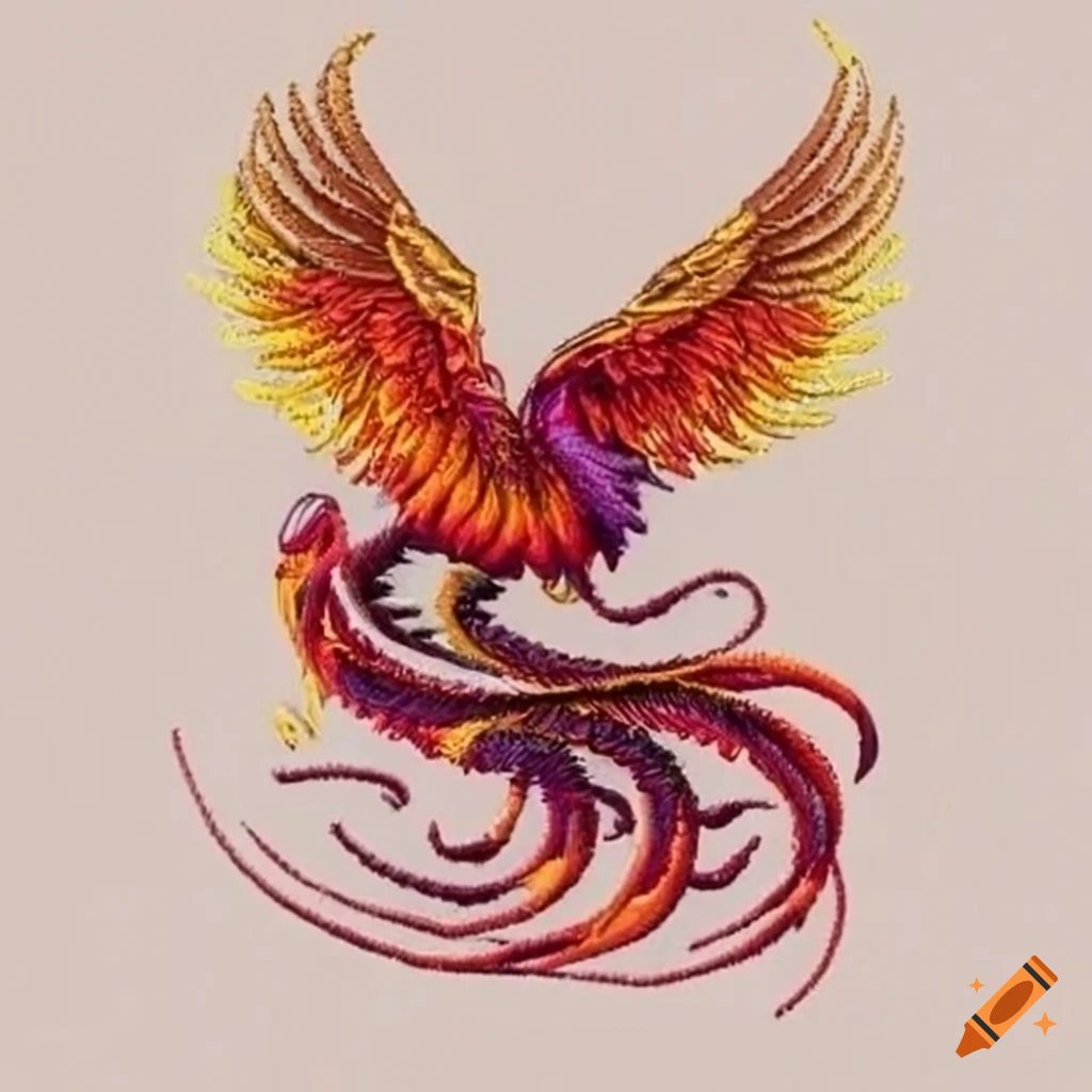 Detailed embroidery of a phoenix on Craiyon
