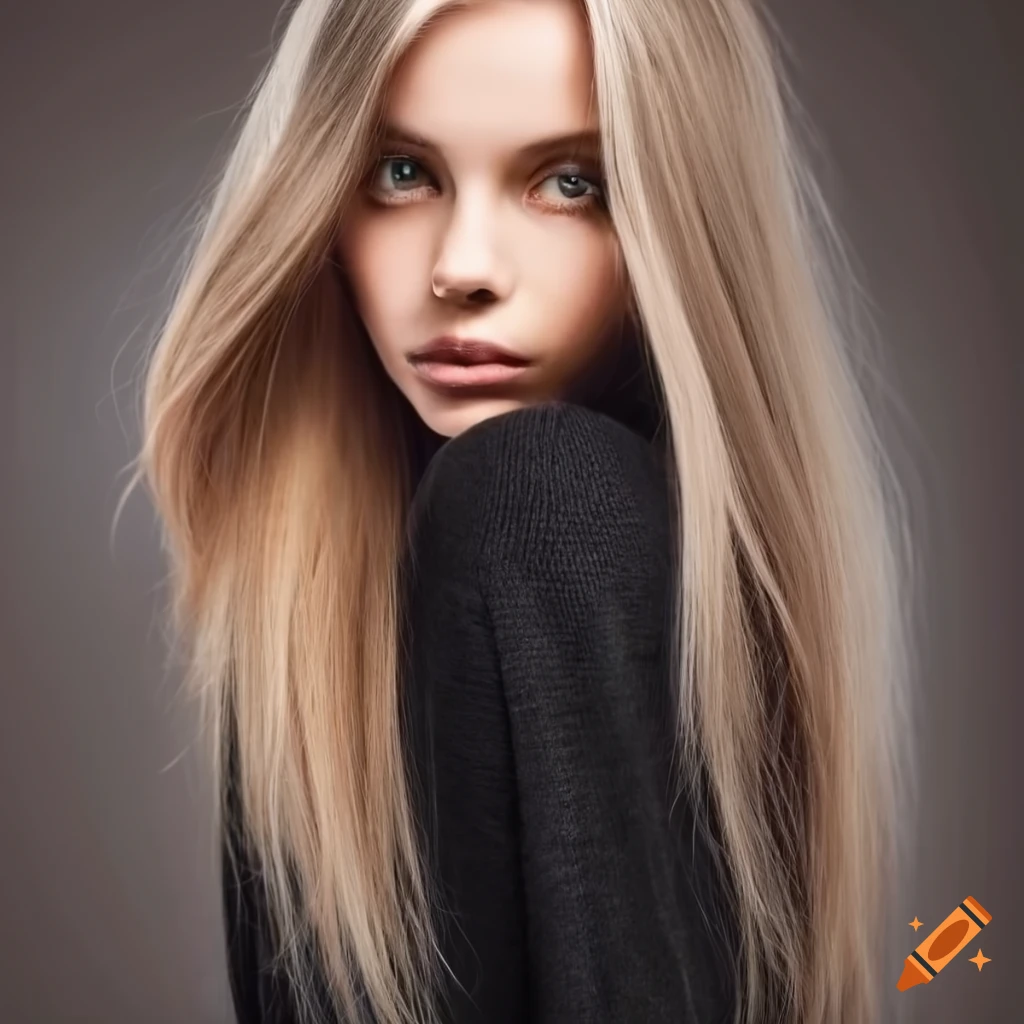 Portrait of a beautiful woman with light blonde hair and brown eyes
