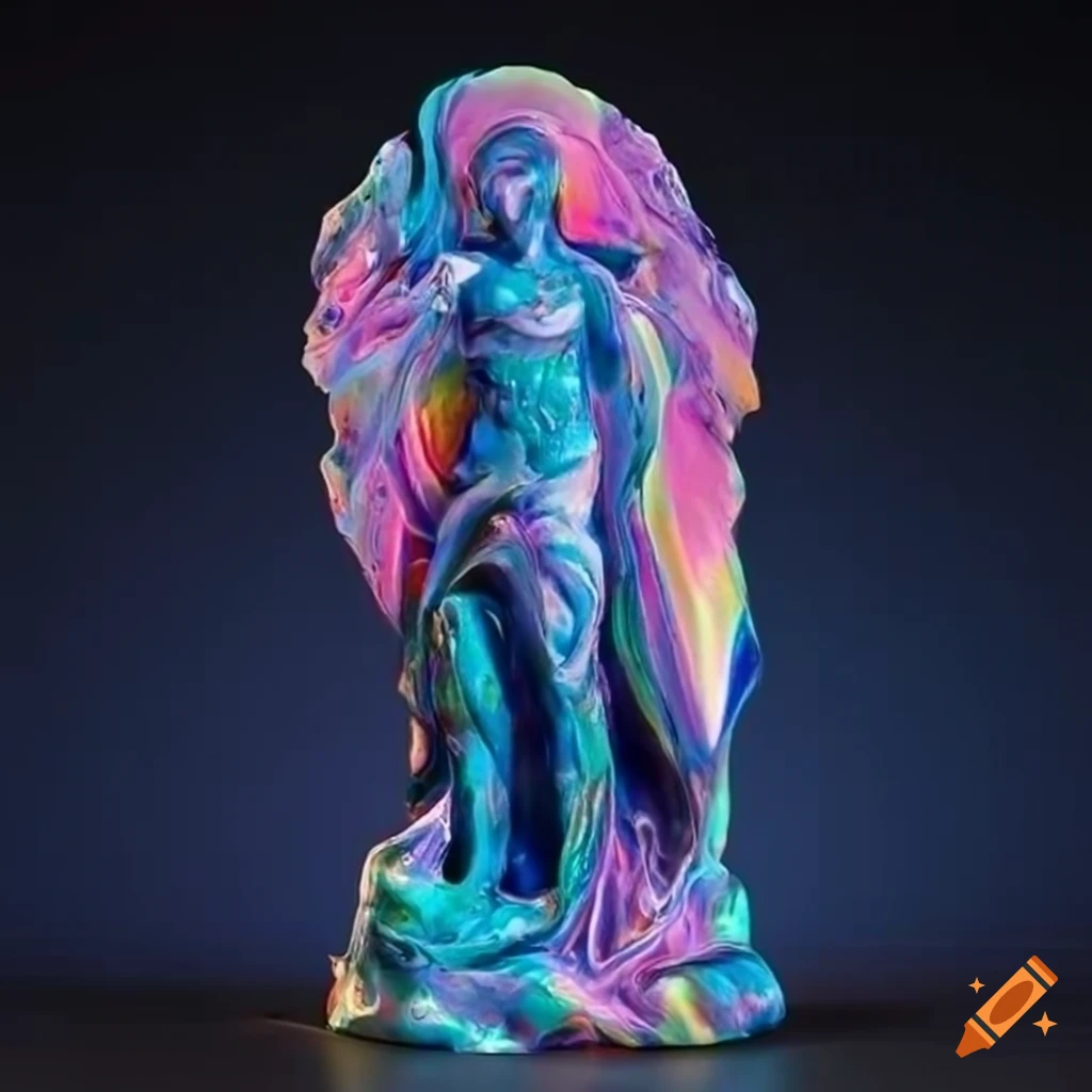 Colorful holographic marble statue on Craiyon