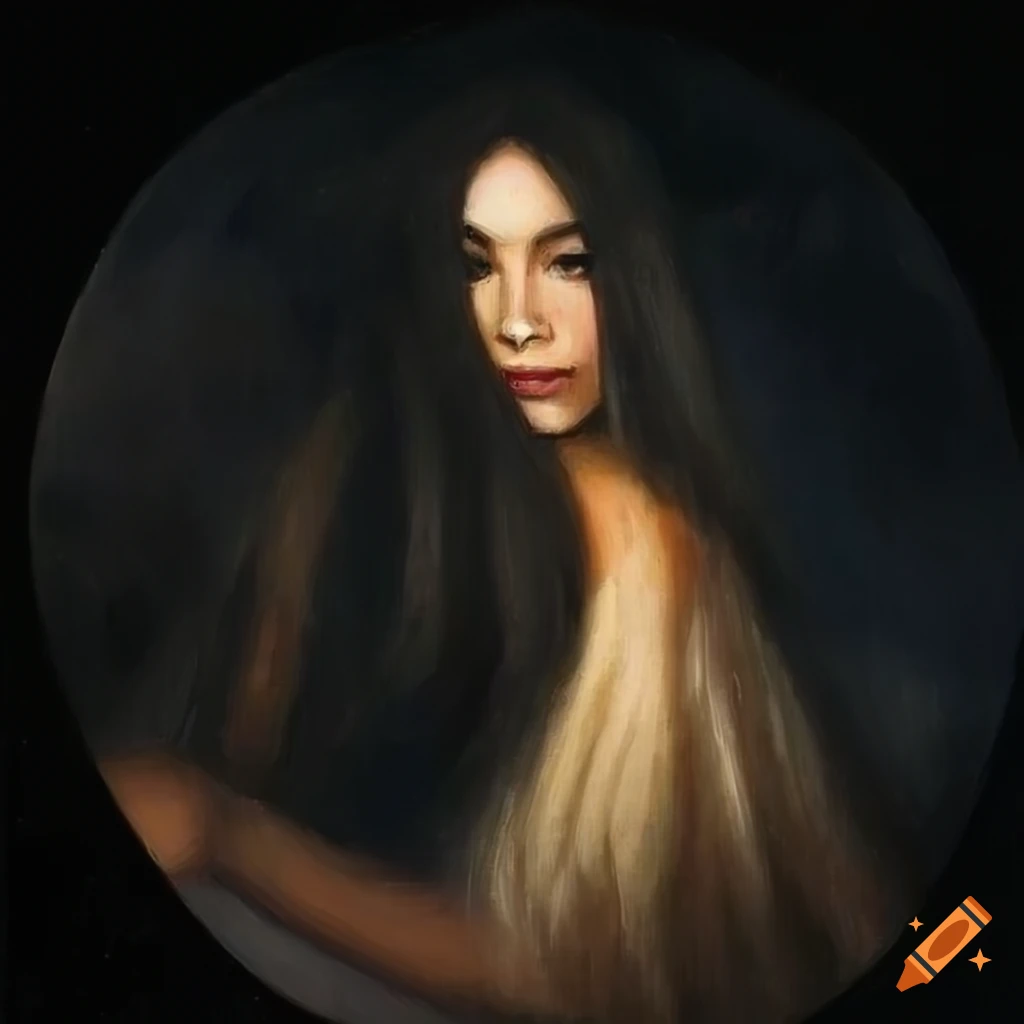Realistic oil painting of a young woman in a moonlit landscape on Craiyon