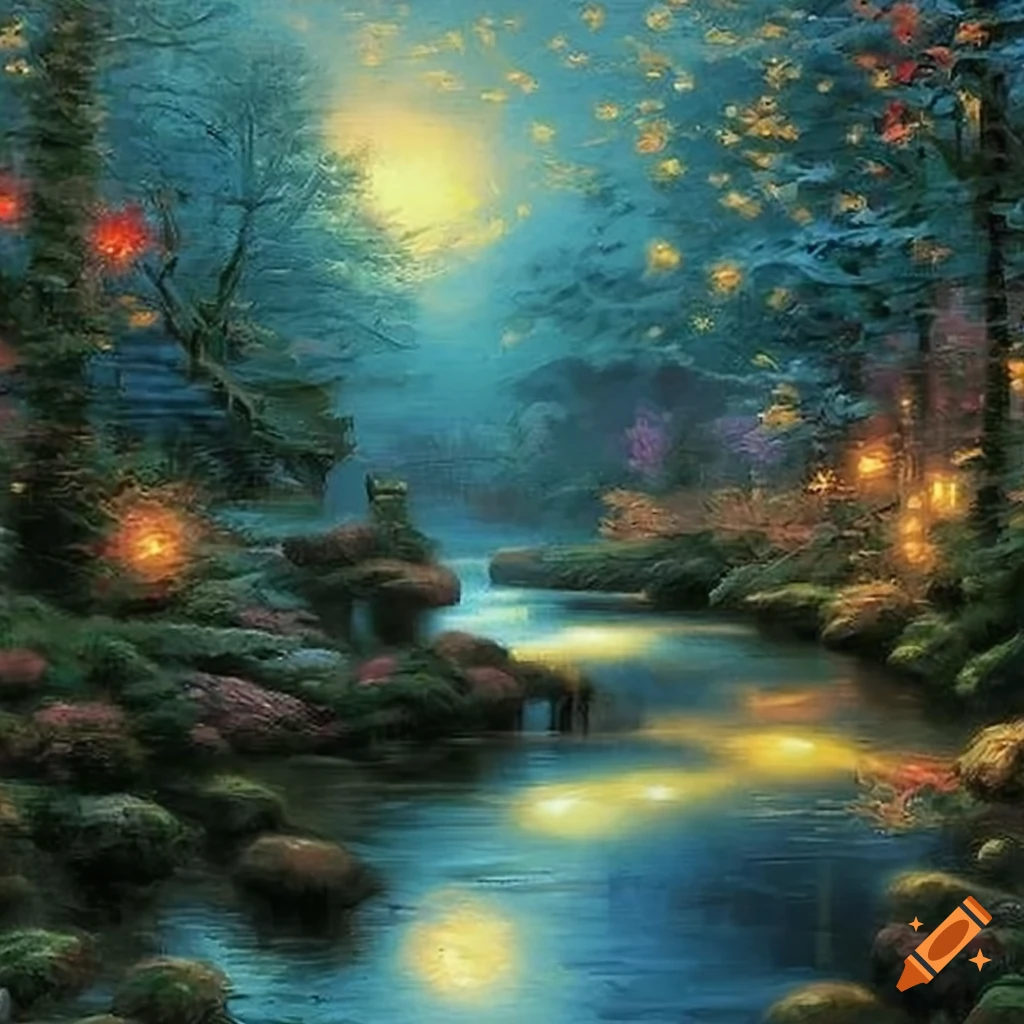 painting of a brook in a fairytale forest