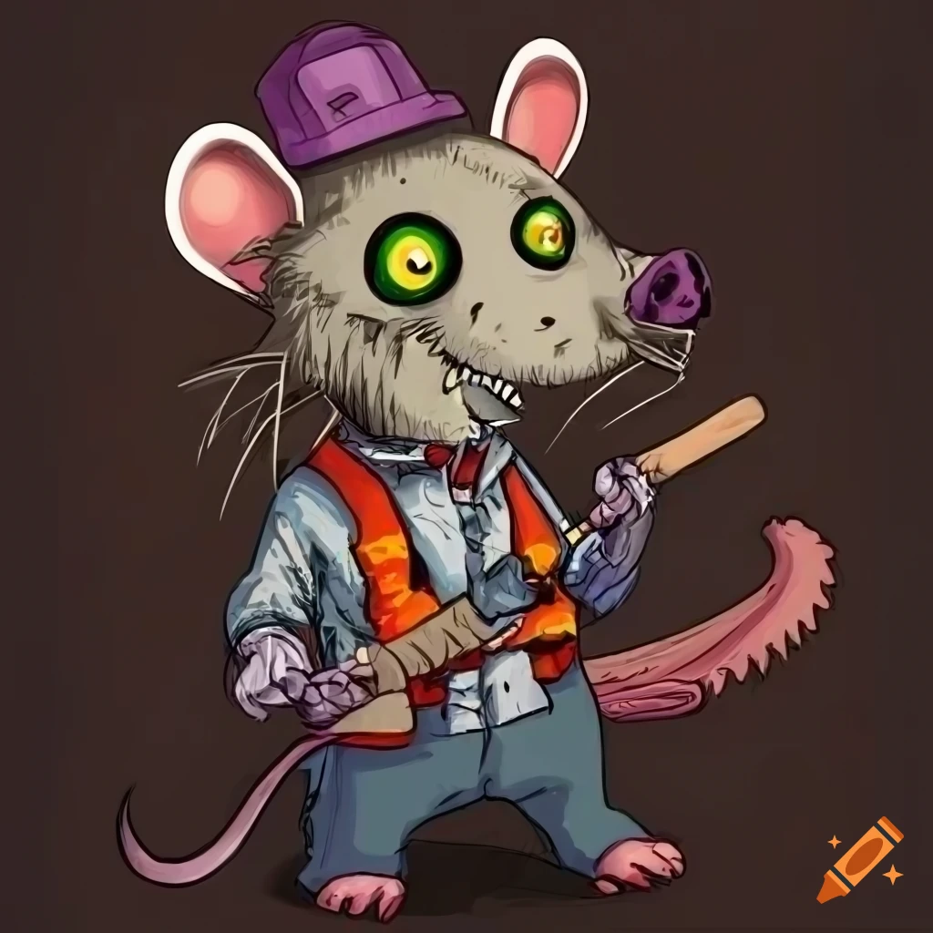 cute drawing of a rat construction worker