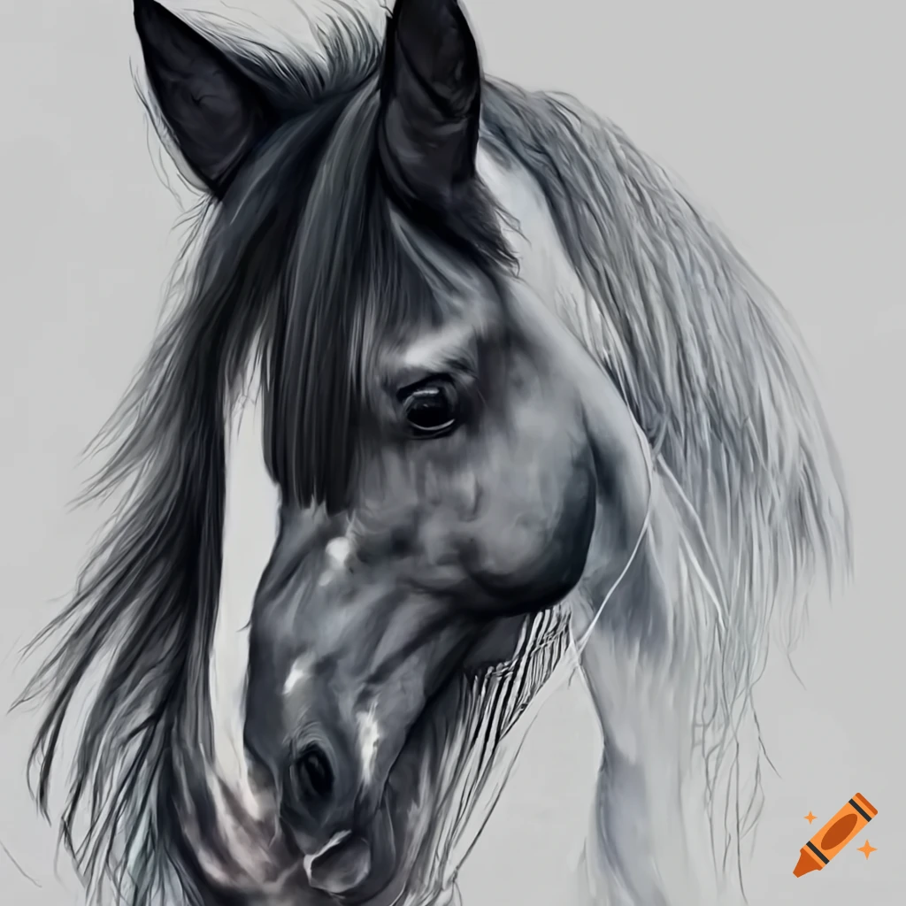 Realistic charcoal drawing of galloping horse in black and white full body  on Craiyon