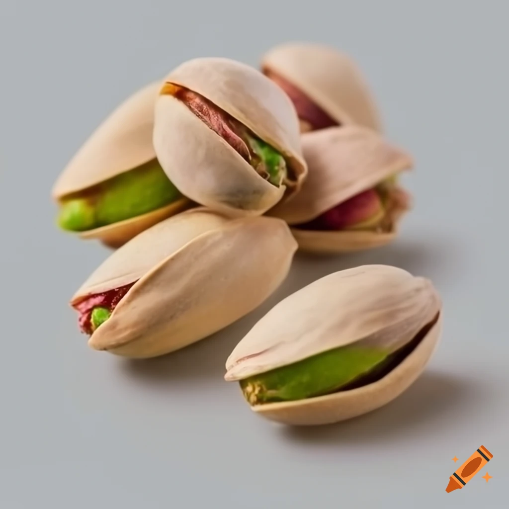 Closeup of pistachios on white background on Craiyon