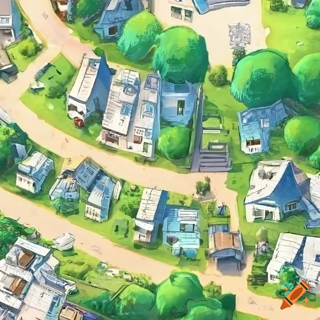 top-down map of an idyllic neighborhood