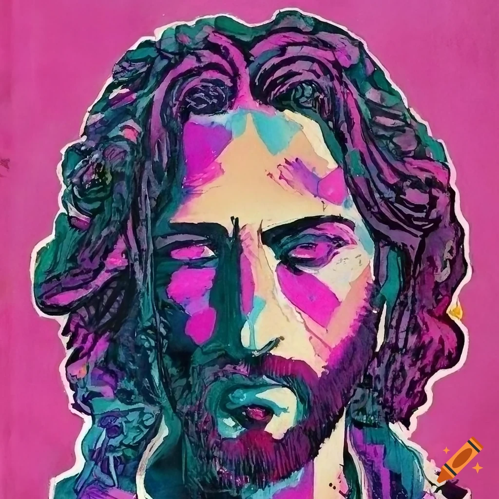 Dystopian cyberpunk illustration of a pensive jesus on Craiyon