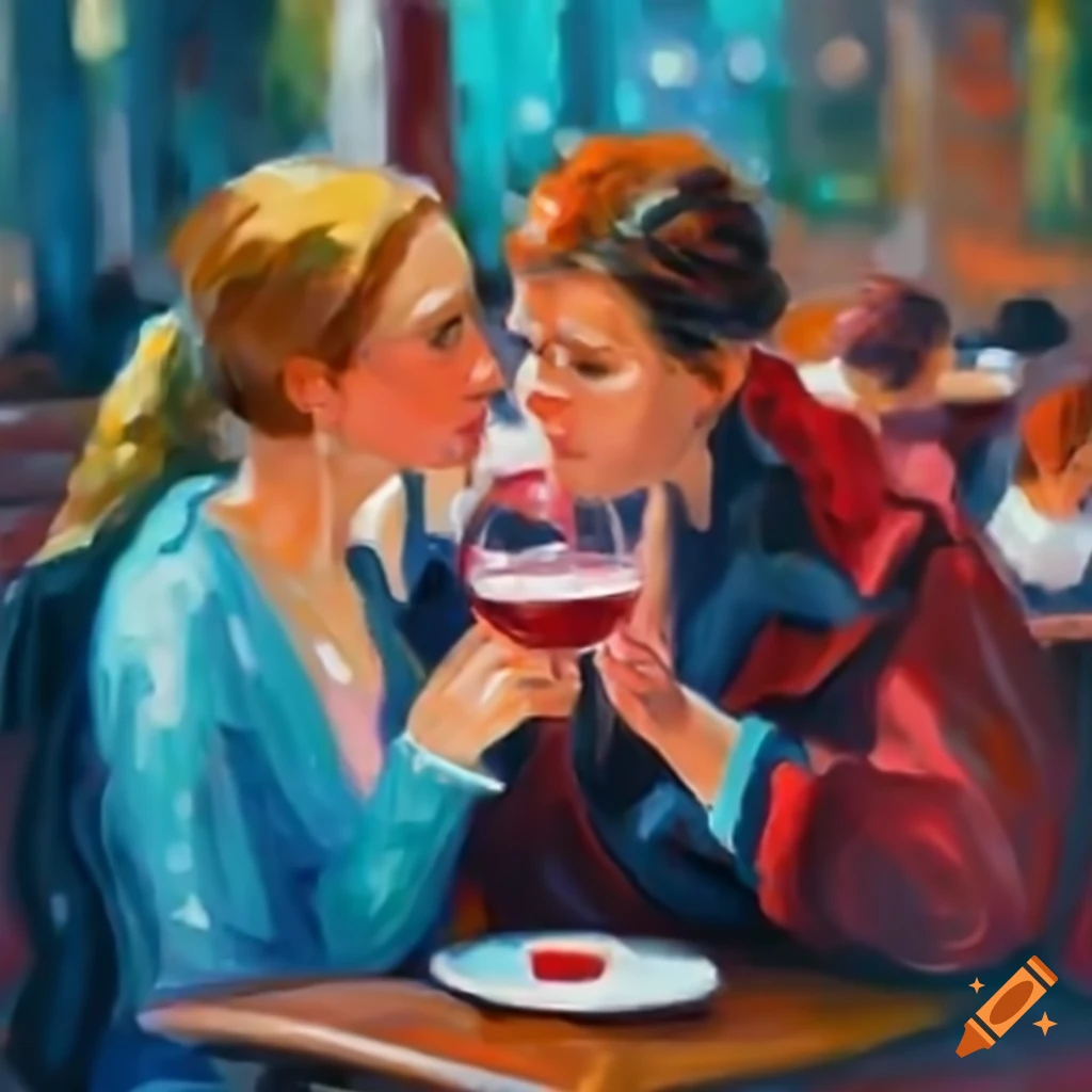 People enjoying wine in a street cafe on Craiyon