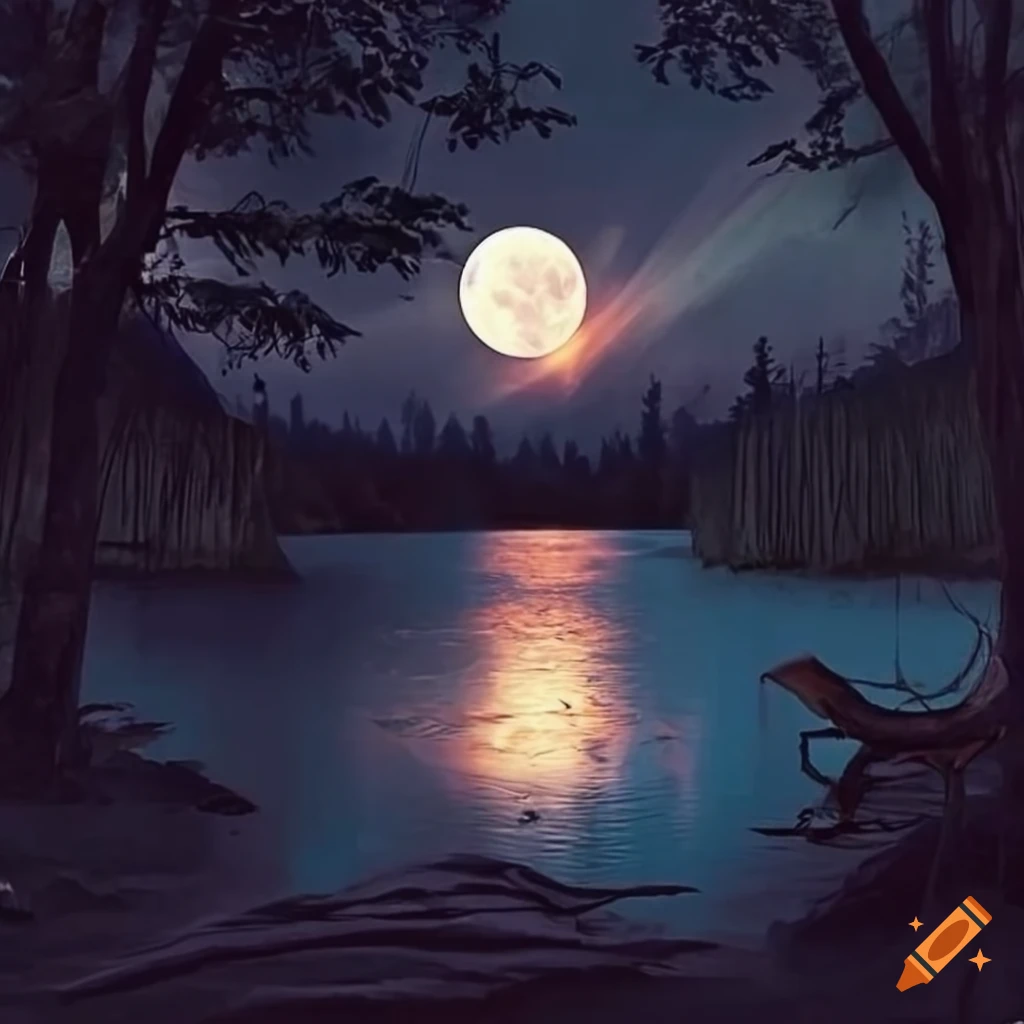 lua gigante no céu estrelado e floresta chuvosa