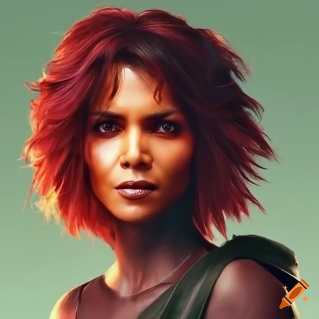 Portrait of a fiery tomboy with dark hair and dark red skin on Craiyon