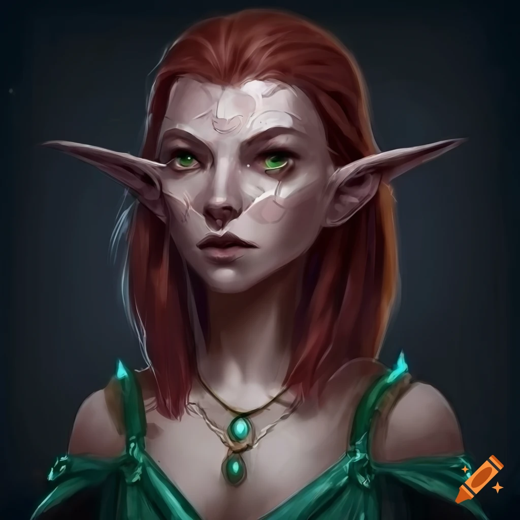 Detailed illustration of a female elf-wizard in magic armor