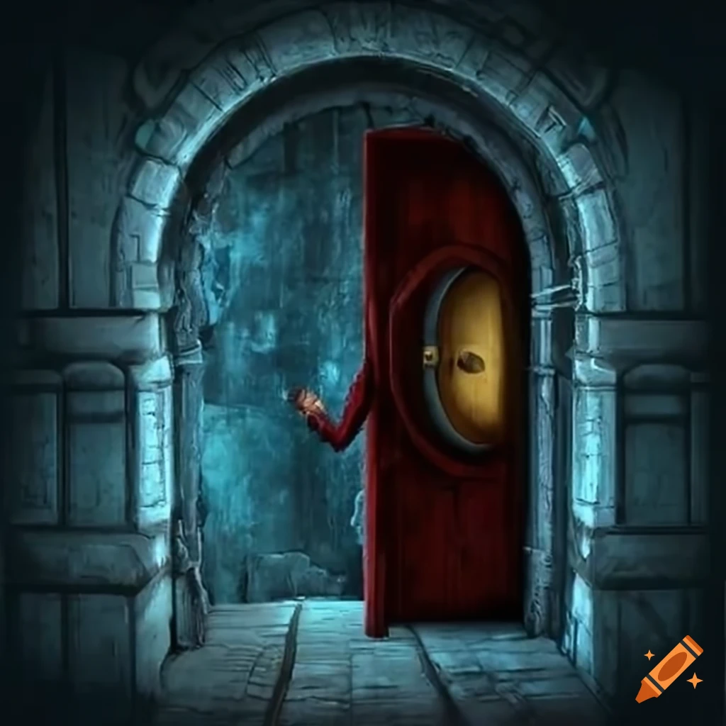Person escaping through a dungeon door