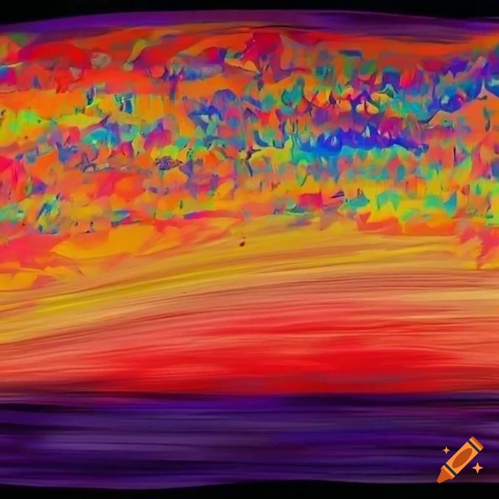 Watercolor Folk Art Sunset #1, Digital Arts by Chromatic Fusion Studio