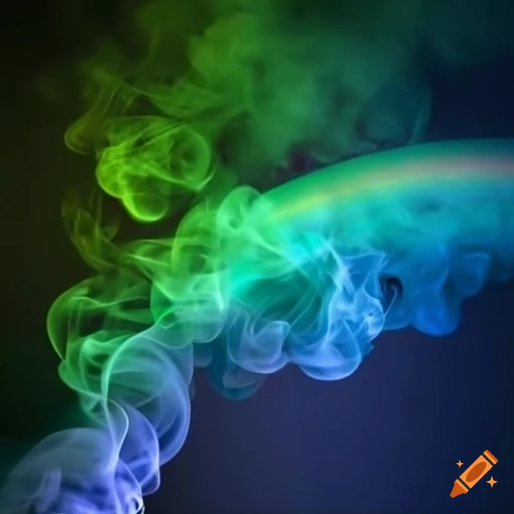 abstract image of blue and green smoke with rainbow