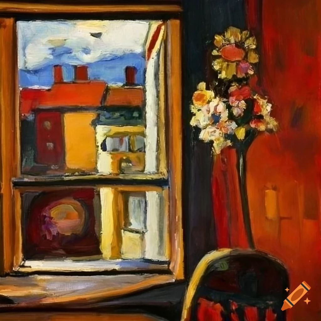 Modigliani and Kandinsky oil painting of flowers on a window