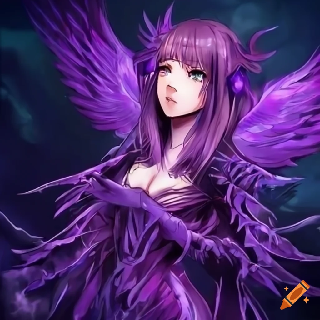 Anime Girl With Purple Phoenix Wings On Craiyon