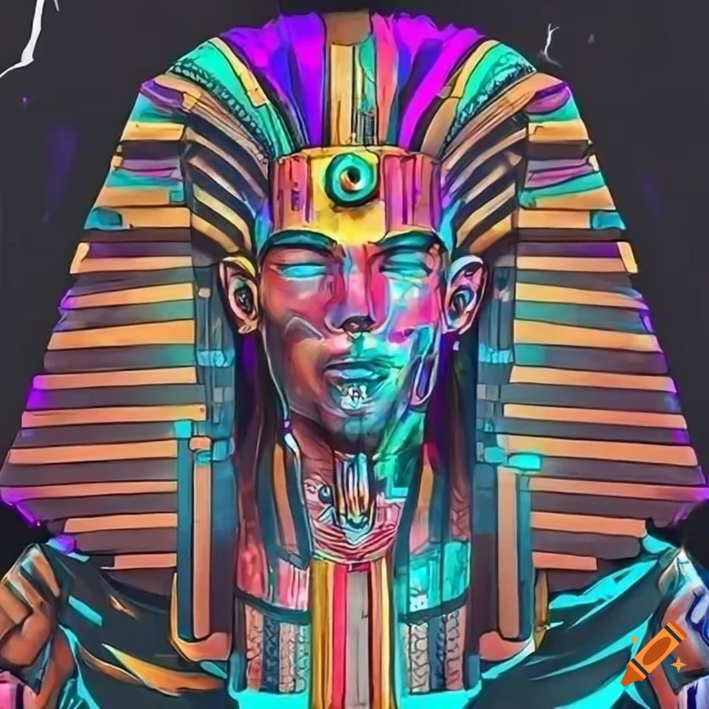 cyberpunk Pharaoh with tattoos