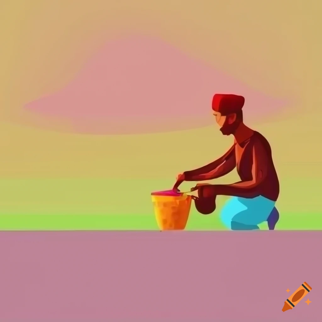 bright pastel vector art of a village farmer