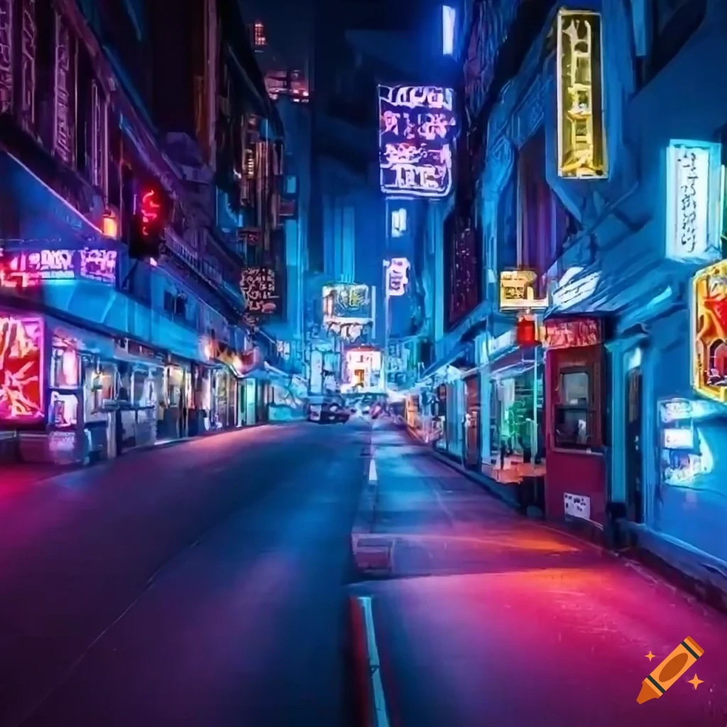 neon lights illuminating a futuristic street