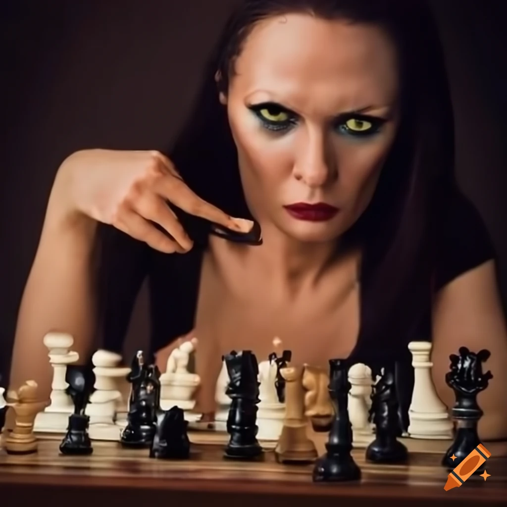 Artistic depiction of a woman playing chess