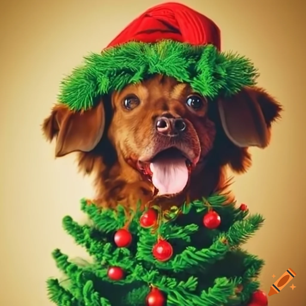Dog with a christmas tree on Craiyon