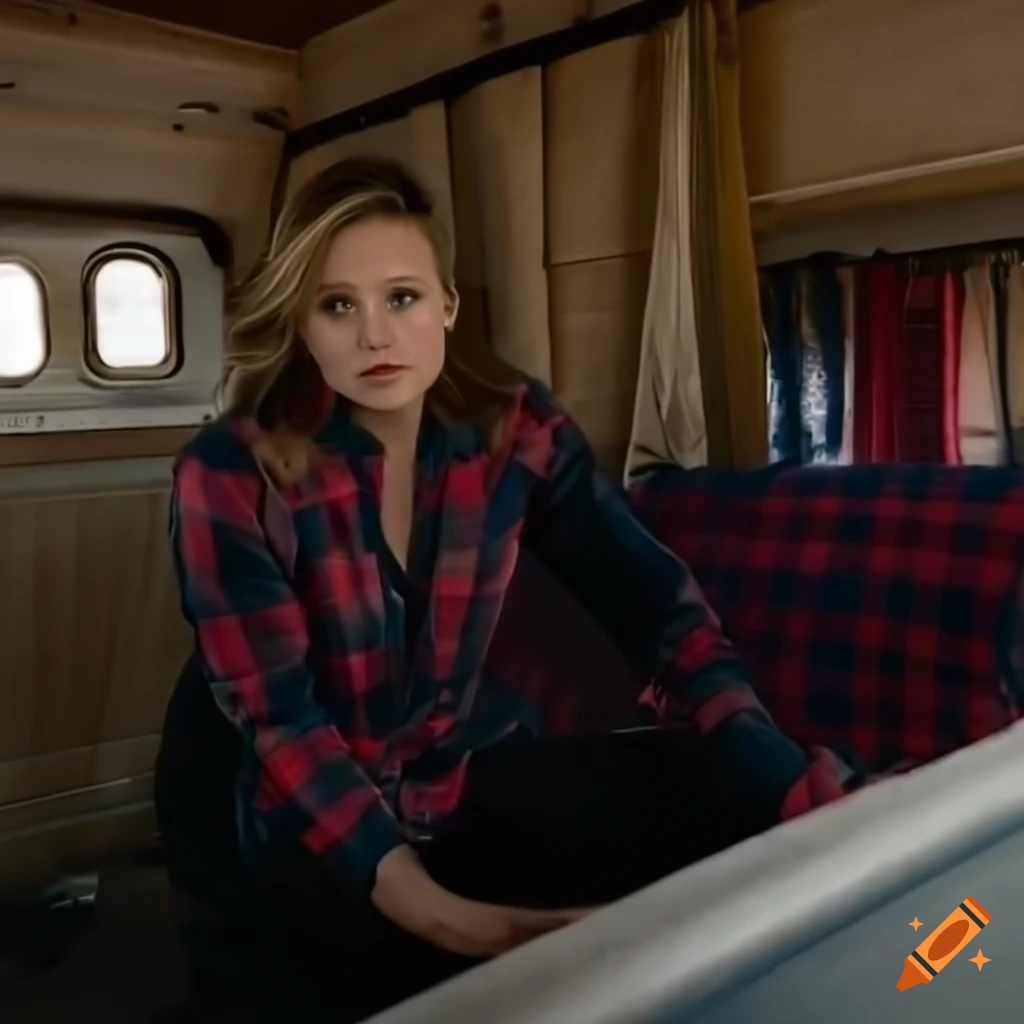 artistic portrayal of a young Kristen Bell in a caravan