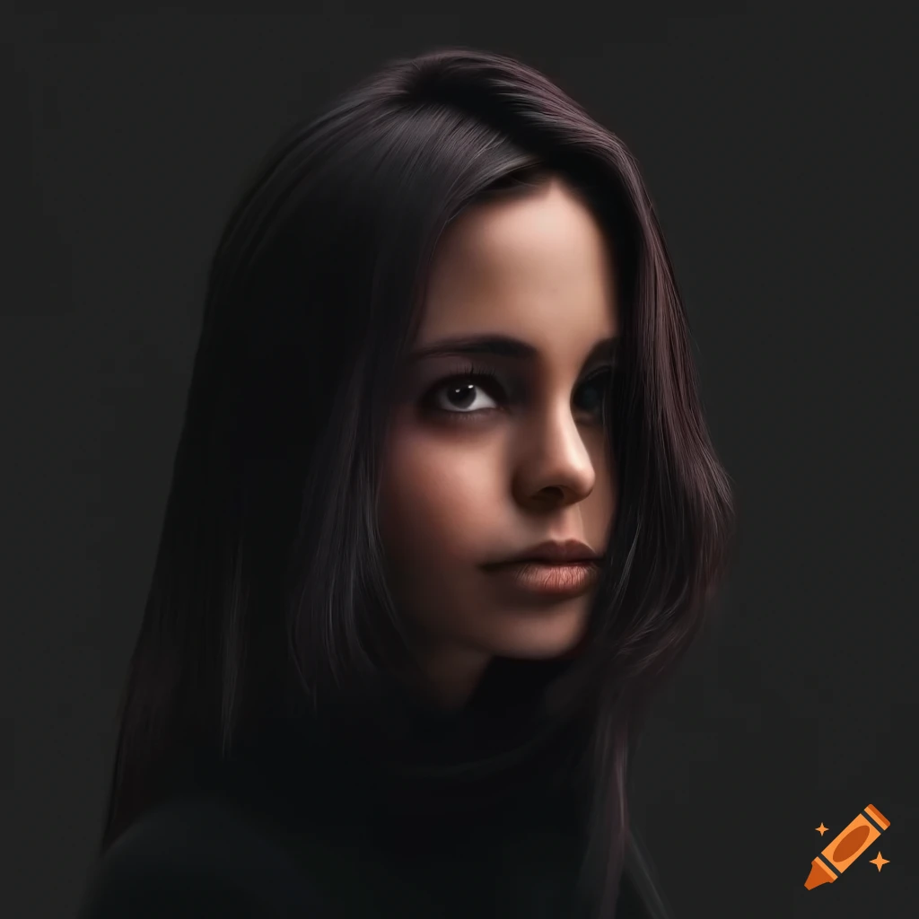 Portrait of a beautiful woman with dark brown hair and brown eyes on ...