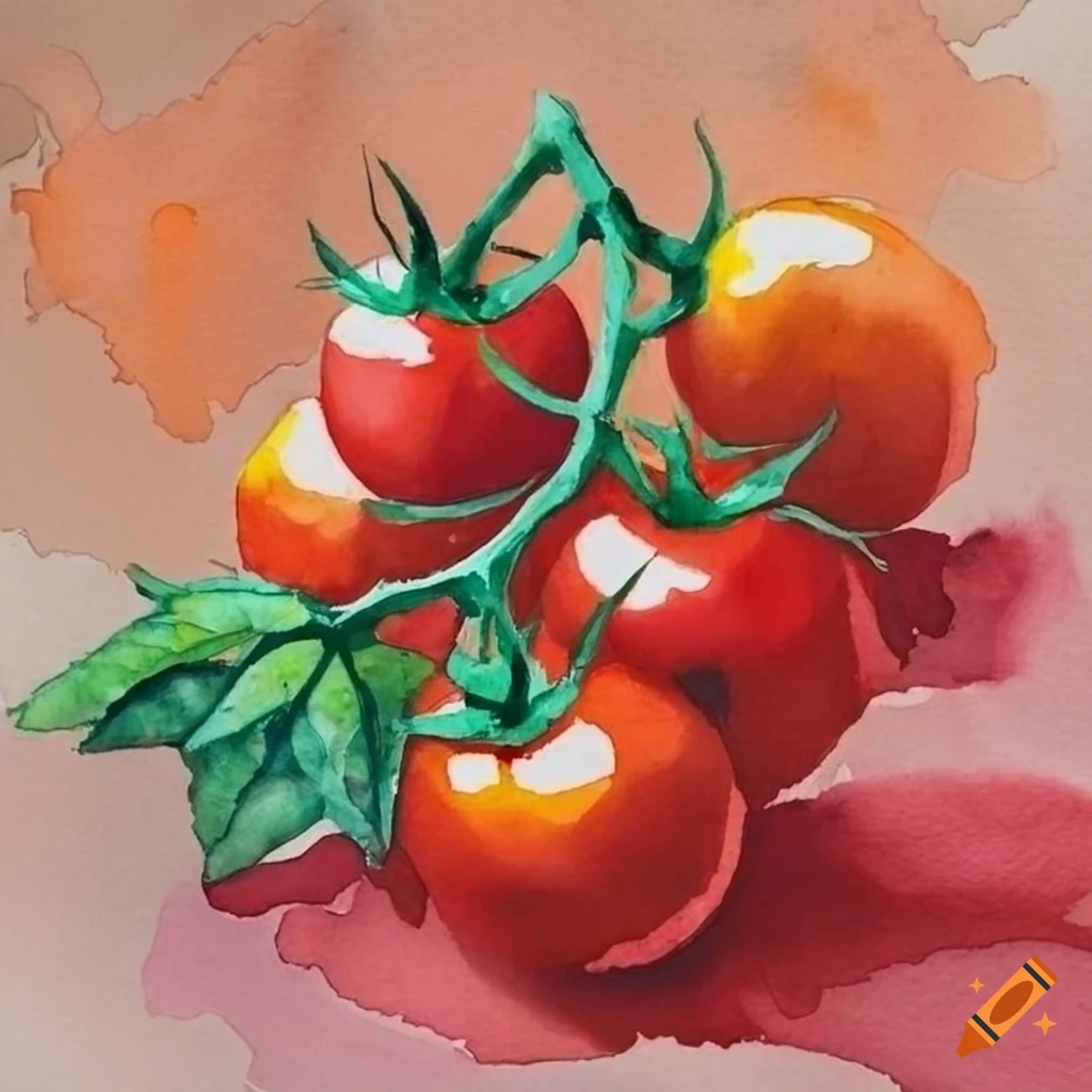 loose watercolor painting of tomato branches