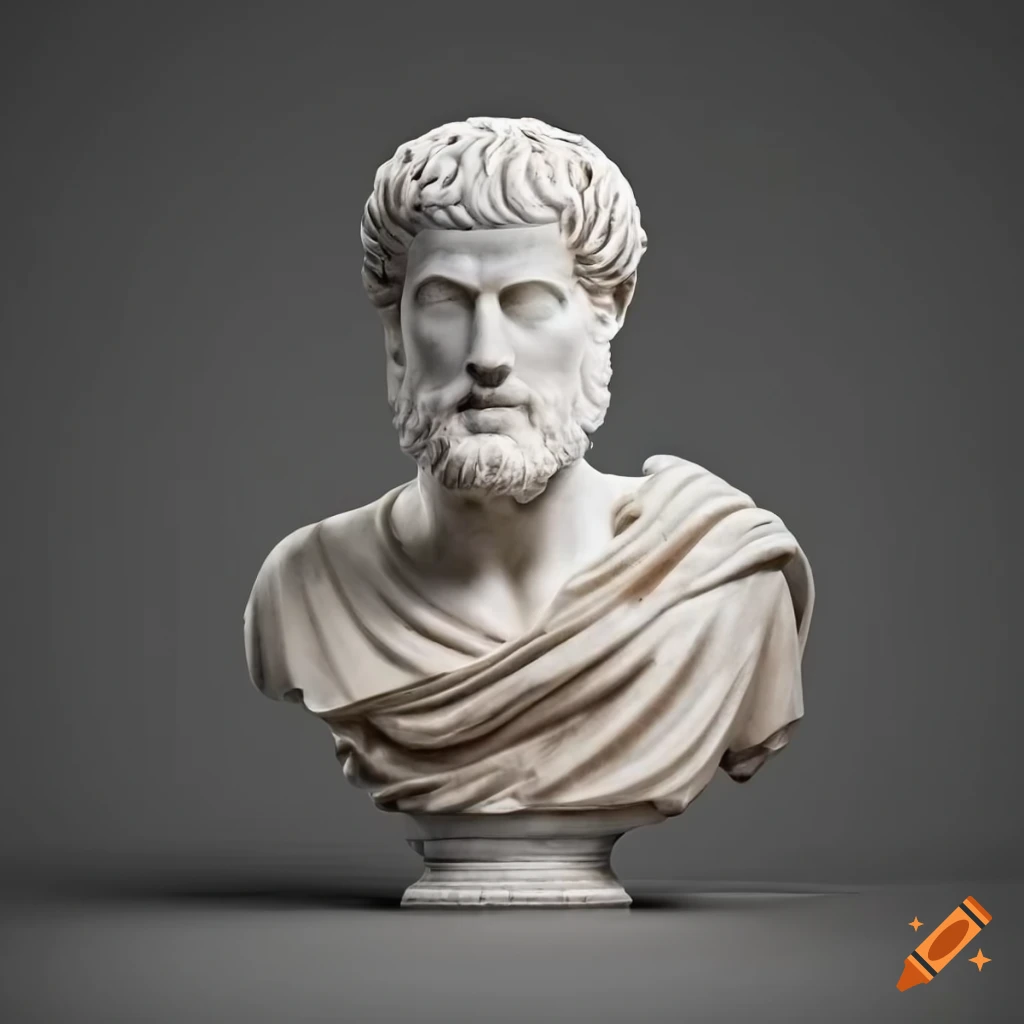 Marble sculpture of aristotle with a mantle