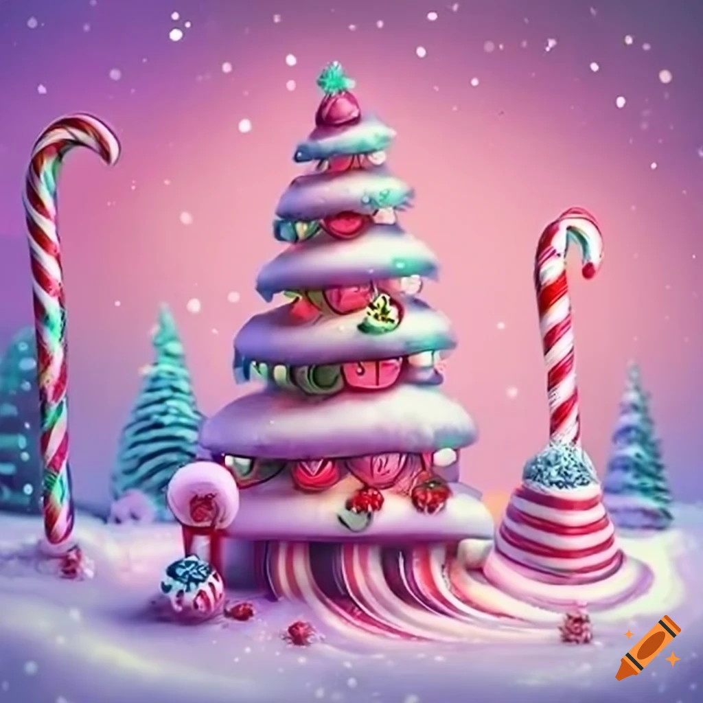 Whimsical girly pastel christmas candyland scene