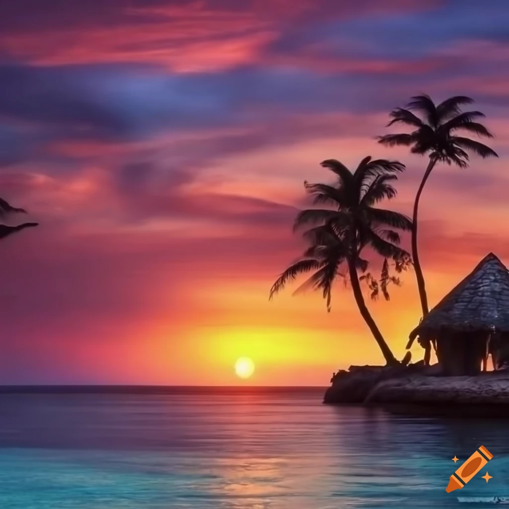 tropical island sunset wallpaper