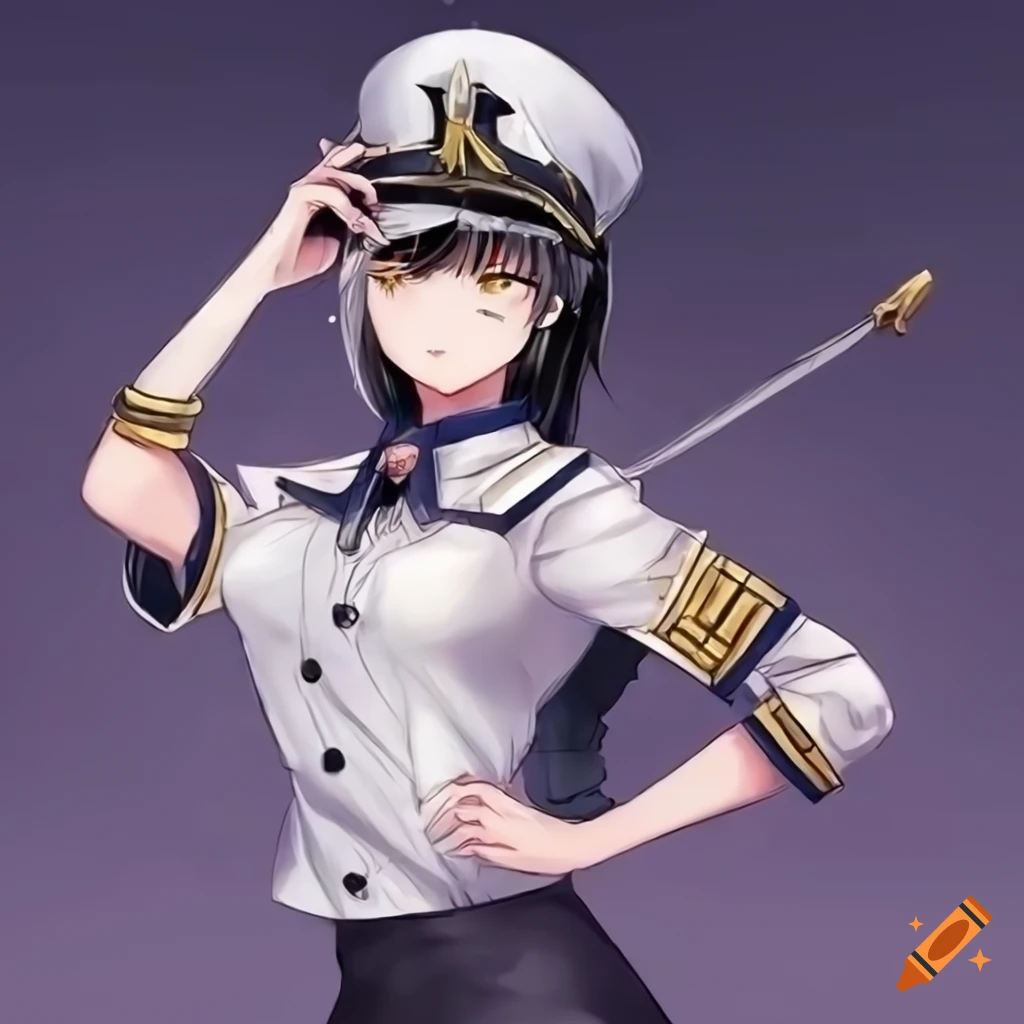 Black-haired anime girl admiral with silver aviator on Craiyon