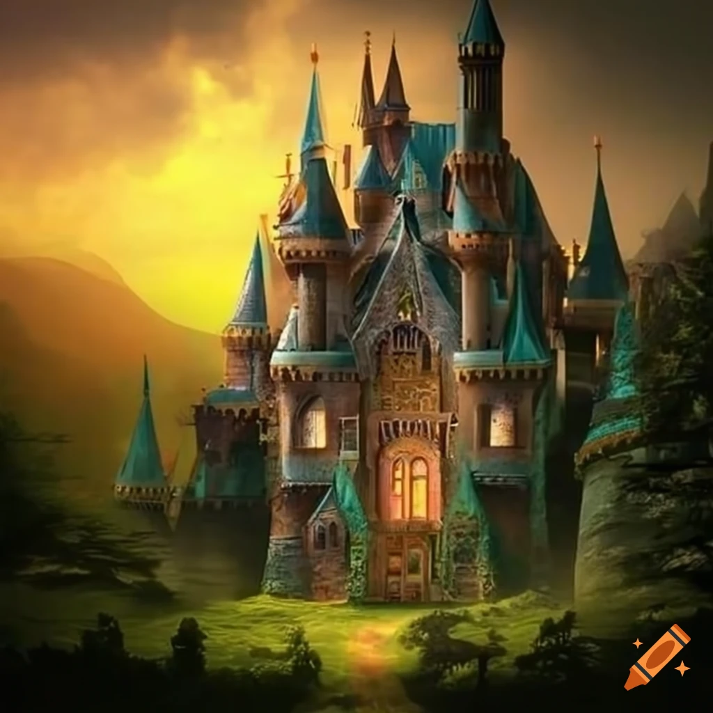 Enchanted castle in a magical forest