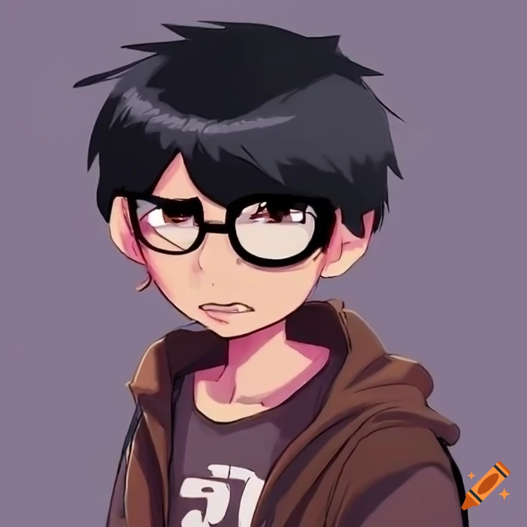 Pokemon trainer. boy age 12. short brown hair. black glasses. pokemon style  on Craiyon