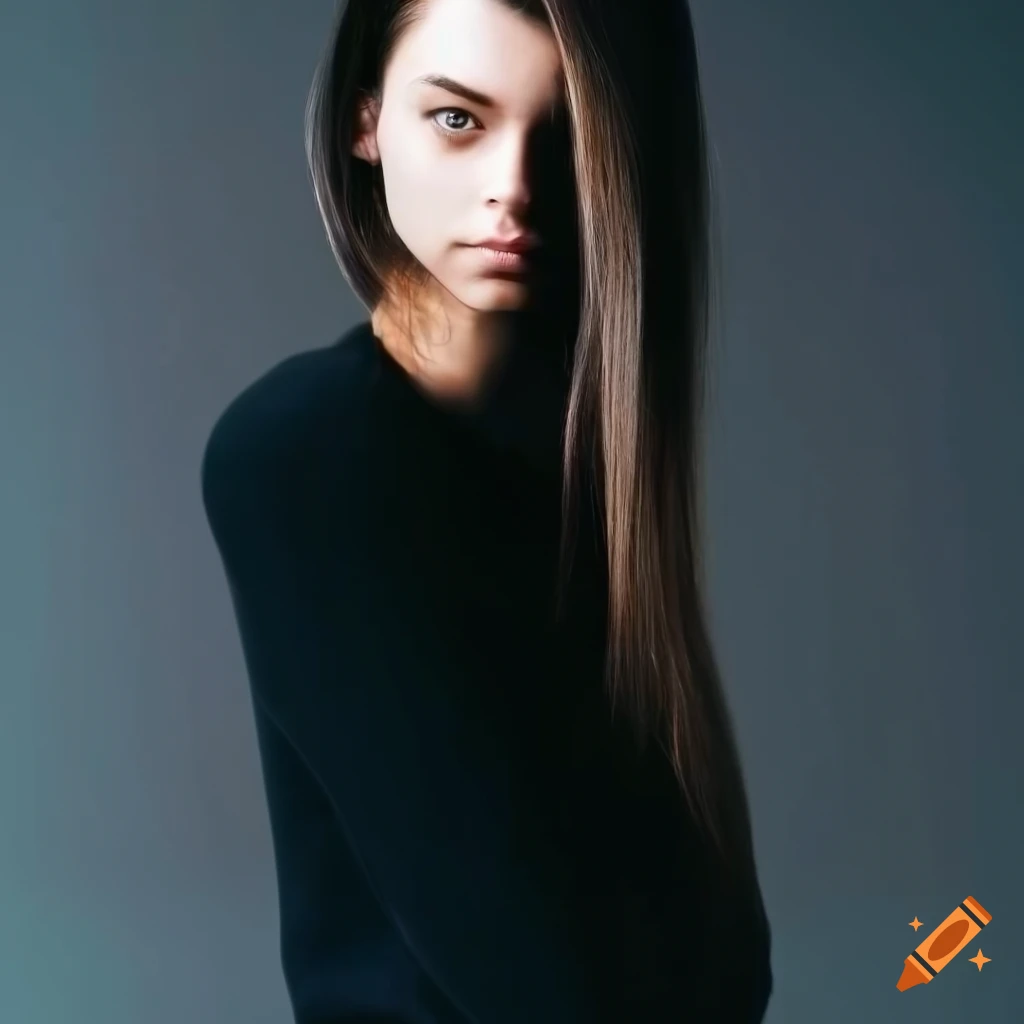 Stylish female model in a black sweater