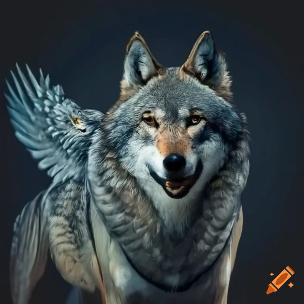 grey wolf with eagle wings