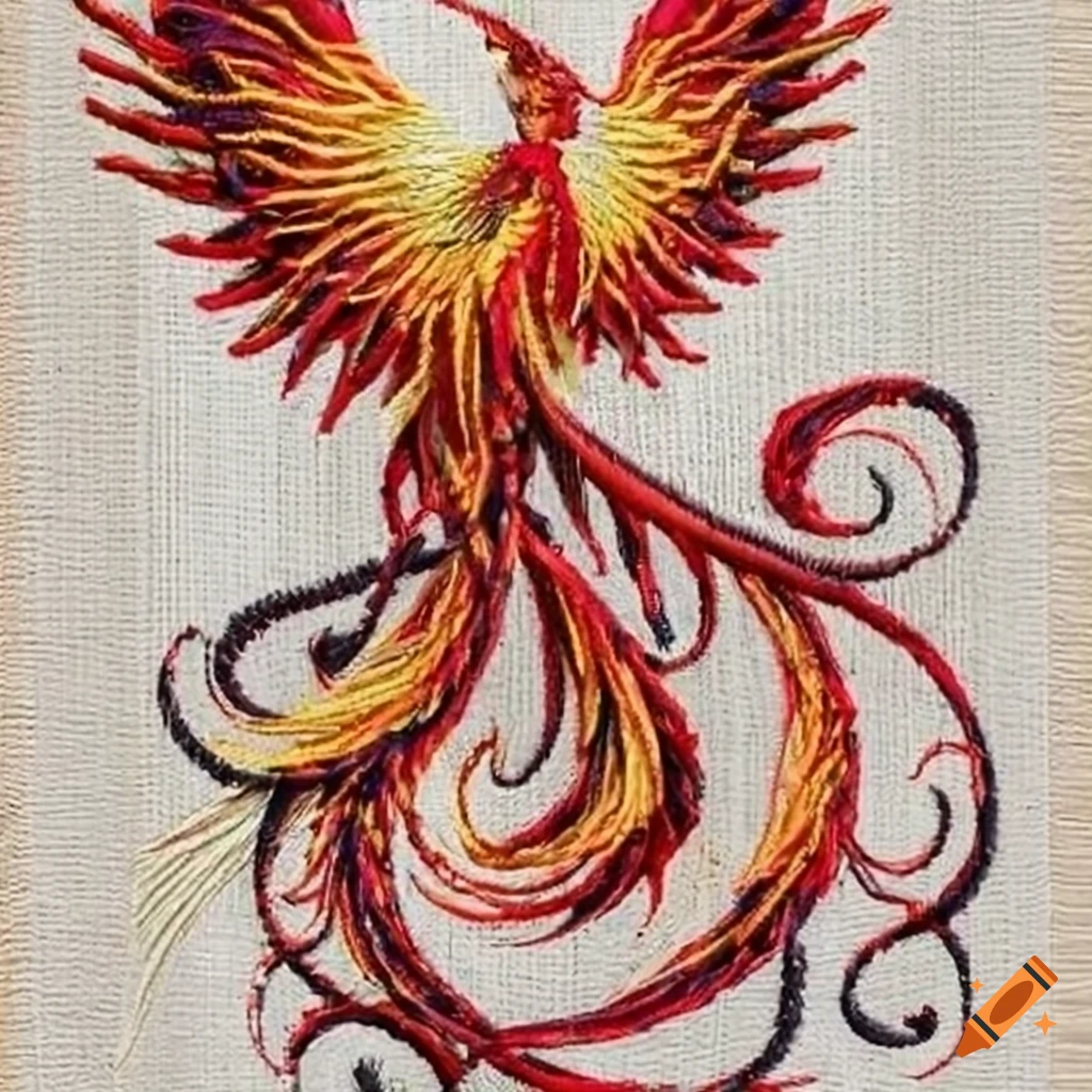Detailed phoenix embroidery