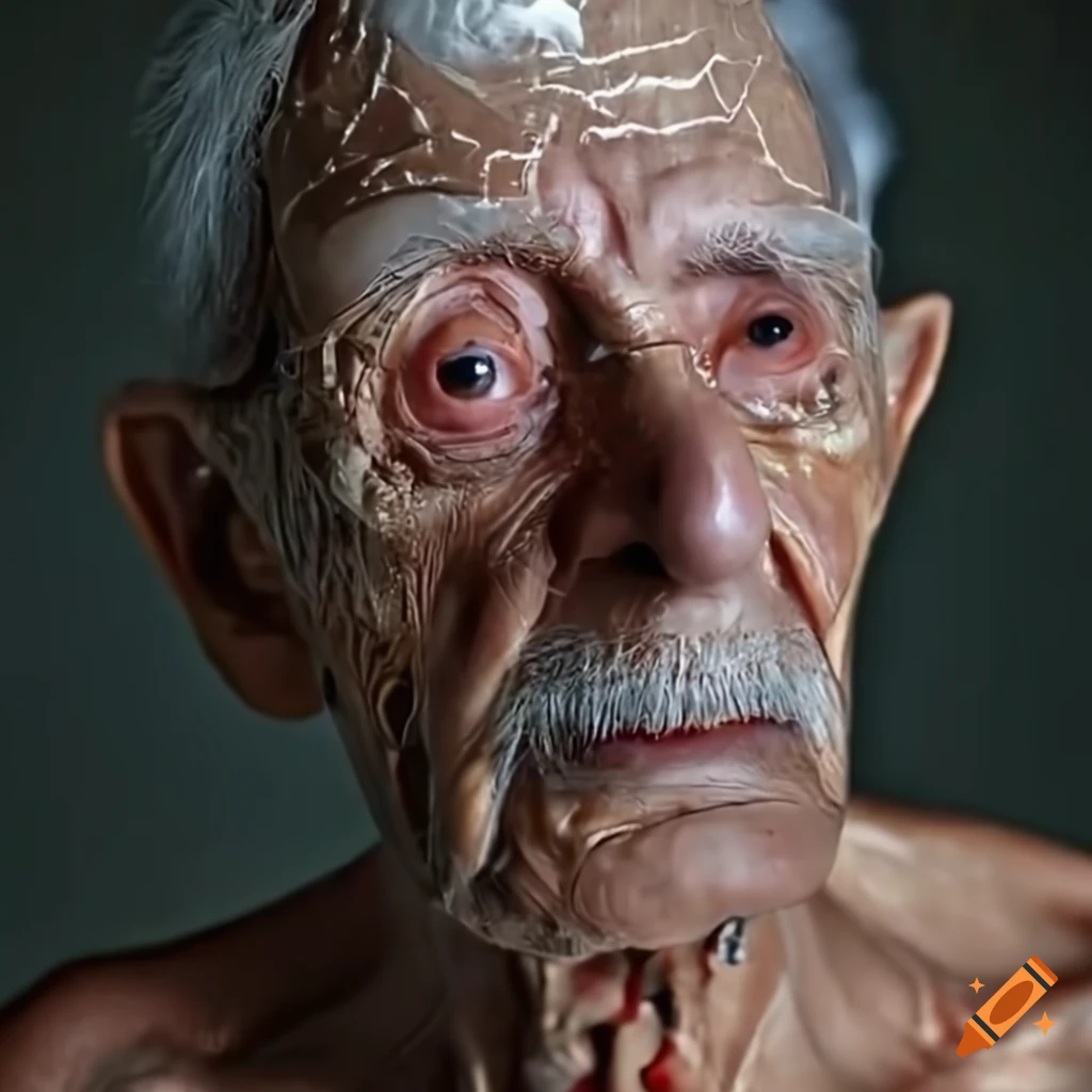 hyperrealistic image of a cyborg in damaged life support suit