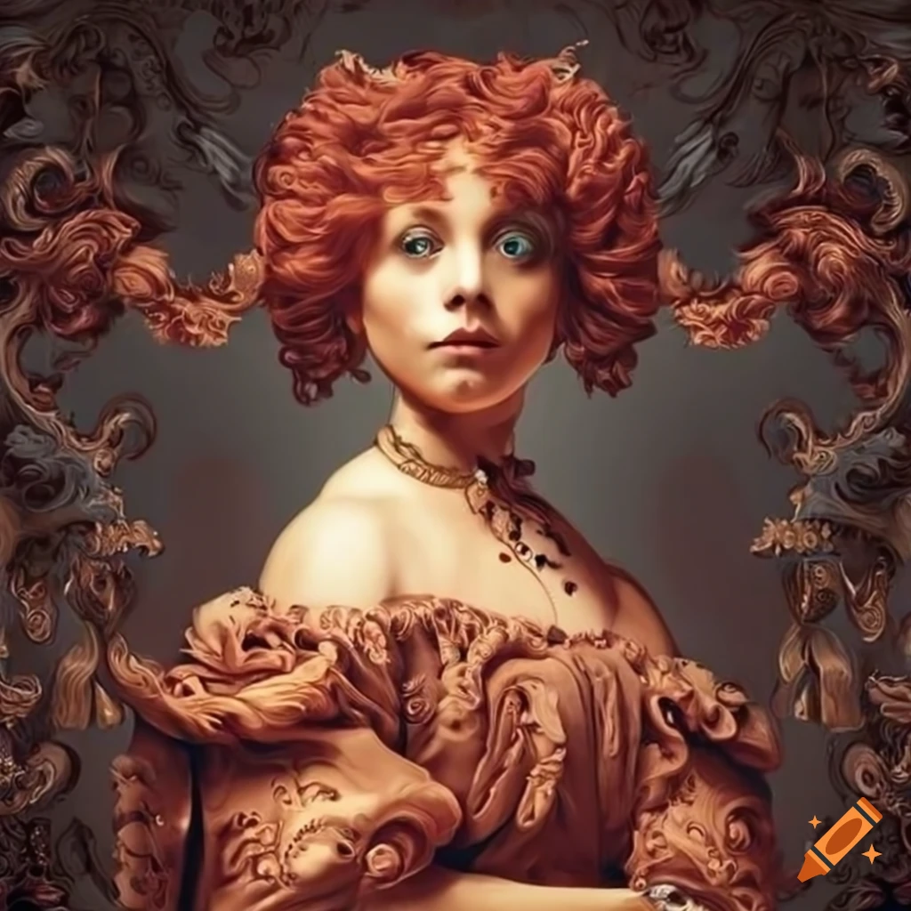 surrealist artwork with red-haired woman in clouds