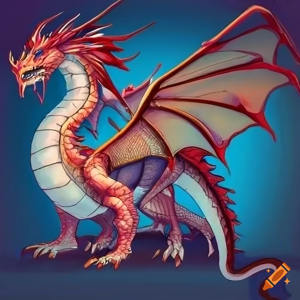 detailed side view illustration of a dragon with wings
