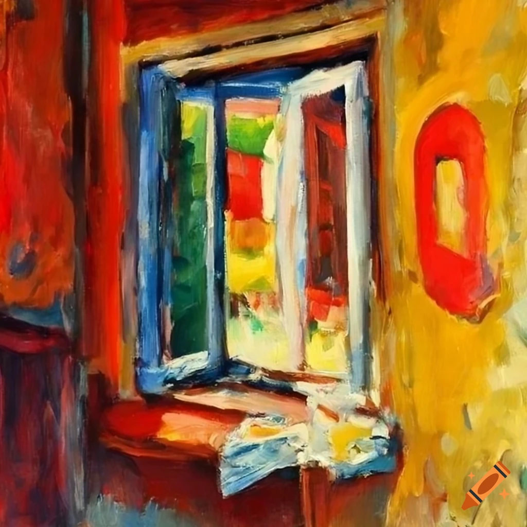 oil painting with visible brush strokes and open window