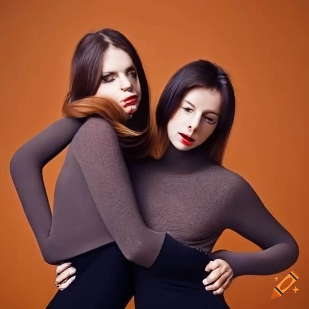 Two-headed woman illusion with conjoined turtleneck sweater on Craiyon