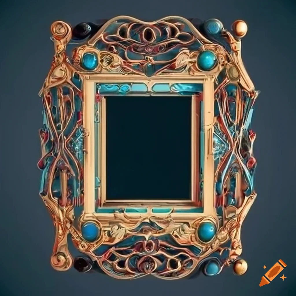 Detailed scifi picture frame with unique shapes and gems